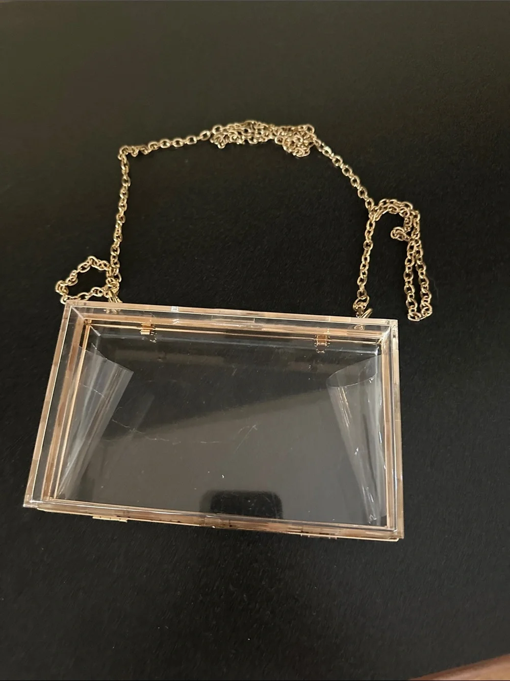 Altar'd State Clear Acrylic Box Clutch with Gold Chain